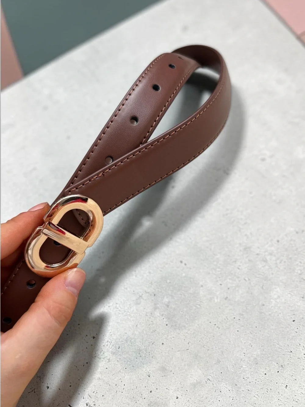 Brown Leather women Belt with Gold Buckle